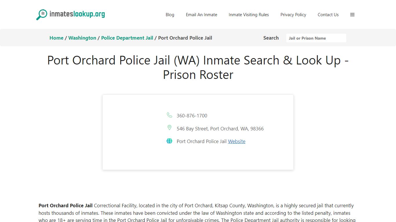 Port Orchard Police Jail (WA) Inmate Search & Look Up - Inmates lookup